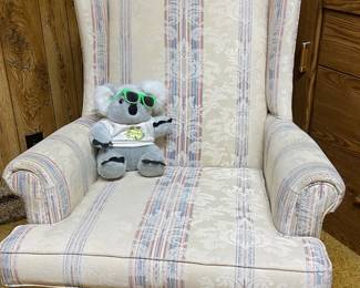 White/Blue Striped Fleur-De-Lis Plant Design Arm Chair