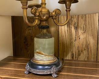 Gold Tone Candelabra Lamp with Onyx Base