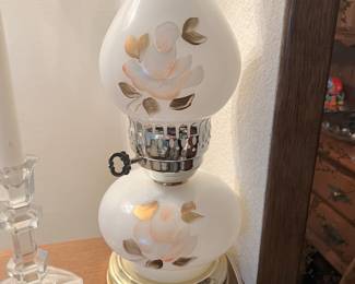 Floral Painted Milk Glass Hurricane Lamp