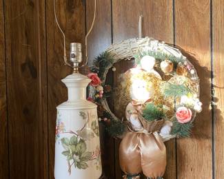 White Porcelain Lamp with Floral Design