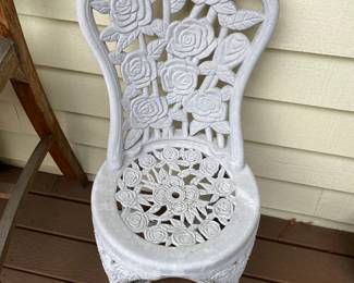 White Wrought Iron Bistro Set with Rose Design