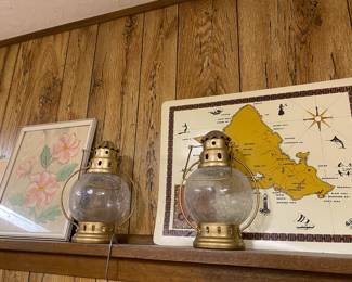 2 Brass and Crackled Glass Lanterns