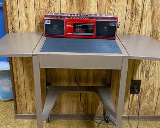 Realistic Red BoomBox - SCR-30, Rolling Industrial Metal Drop-Leaf Typewriter Stand