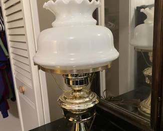 Brass and Milk Glass Hurricane Style Lamp