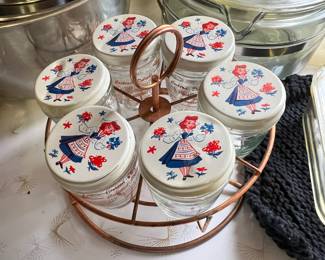 Cocktail Delight Cheese and Reese Pure Jelly Jars by Hazel Atlas with Caddy