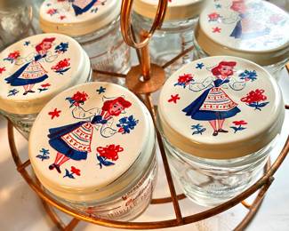 Cocktail Delight Cheese and Reese Pure Jelly Jars by Hazel Atlas with Caddy