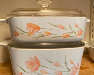 2 Corning Ware Peach Floral Pattern - 1.5 L & 2 L Casseroles Dishes
