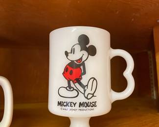 1970's Mickey Mouse Pedestal Milk Glass Mug