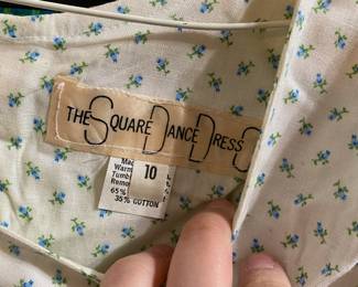 The Square Dance Dress Co - White Dress with Blue/Green Floral Design -  Size 10