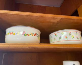 Enamel Mixing Bowls - Vegetable Pattern, Tulip Pattern