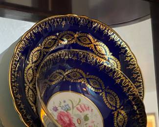 Paragon Pink Rose Bouquet Gold Decoration Cobalt Background Cup & Saucer