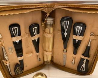 Art Deco Grooming Set with Leather Case