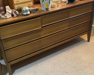 United Furniture Corp. Mid Century Modern Triple Lowboy Dresser with Mirror