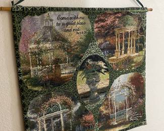 Thomas Kinkade Wall Hanging Tapestry with Garden Gazebos Design