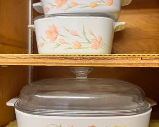 2 Corning Ware Peach Floral Pattern - 1.5 L & 2 L Casseroles Dishes, Corning Ware Wildflower Casserole Dish