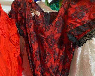 The Square Dance Dress Co - Red Dress with Black Floral Lace Overlay - Size 10