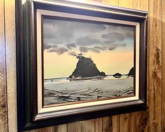 Sea Stack Oil Painting by Leila Dawson