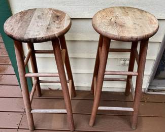 Pair of Rustic Wood Stools