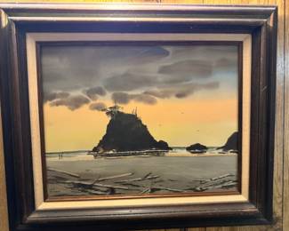 Sea Stack Oil Painting by Leila Dawson