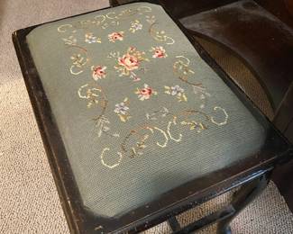 Floral Needlepoint Vanity Bench/Stool