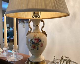 White Porcelain Urn Style Lamp with Floral Design