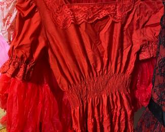 Red Ruffled Lace Swing Line Dancing Dress