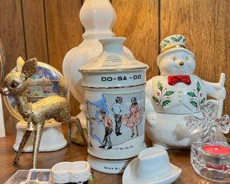 1979 “Do-Sa-Do" Clem Harvey Decanter, 1950's Gold Glitter Reindeer Figurine