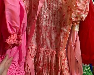 Pink/Red Floral Dress with Lace Accents Prairie Dress
