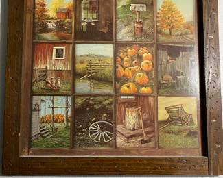 Homco Paneled Rustic Wood Window Pane Picture Autumn Harvest