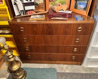 Art Deco Polished Walnut 4 Drawer Dresser