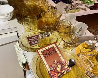 Amber Depression Glass Dinnerware Set