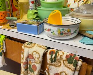 1970's Pair of Mushroom Themed Dish Towels 