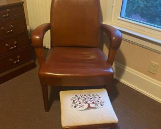 . . . vintage leather desk chair and footstool
