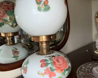 Painted milk glass lamp