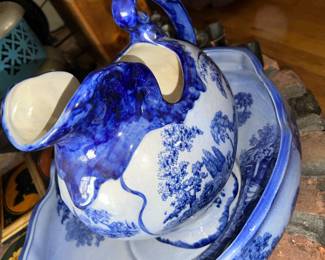 HUGE Staffordshire Chamber Basin + Pitcher Flo Blue