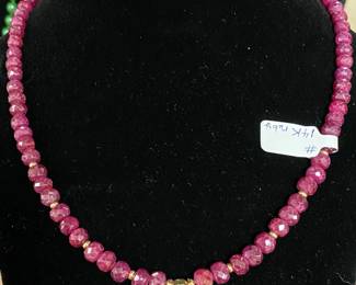 Natural rubies with diamond solitaire necklace 