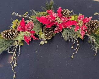 Silk Floral Swag with Greenery, Pinecones, Poinsettia 