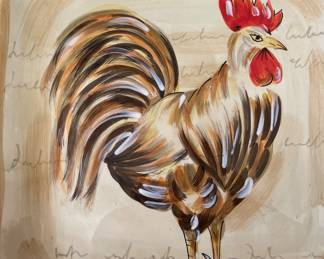 Ceramic Serving Square Plate Hand Painted Rooster