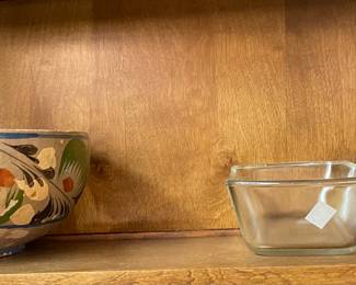 Vintage Pottery Bowl, Glass Loaf Baking Dish
