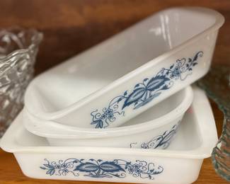 Glassbake Blue Onion Oval, Square and Loaf Pans