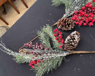 Floral Sprig with Berries, Evergreen, Pinecones