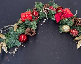 Silk Floral Swag with Greenery, Pinecones, Poinsettia 