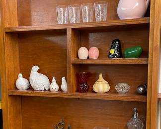 Pitcher Ceramic, Juice Glasses, Pheasant Family, Garlic Holder, Toothpick Container Amberina, Small California Pottery Vase, Assorted Crystal Pieces