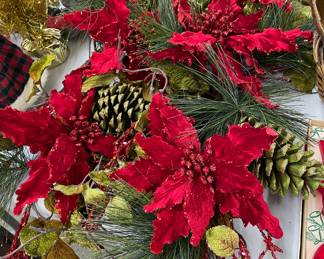 Silk Floral Poinsettia with Pinecones & Evergreen