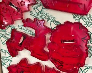 Vintage 1950's Christmas Cookie Cutters Christmas Tree, Ornament, Reindeer, Santa Head, Sant Full Body, Bells, Holly Berries, Angel & Present in Box with Recipe Printed on Cover