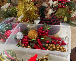 Assorted Christmas Ornaments, Picks, Caroler