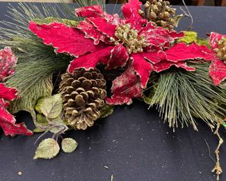 Silk Floral Swag with Greenery, Pinecones, Poinsettia 