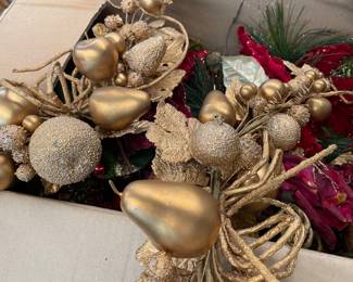 Assorted Silk Florals Gold Sprayed Fruit and Stems