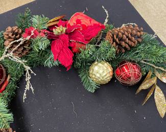 Silk Floral Swag with Greenery, Pinecones, Poinsettia 