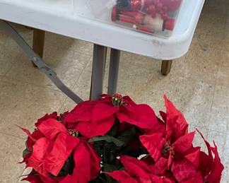 Potted Silk Poinsettias, Assorted Vintage Ornaments